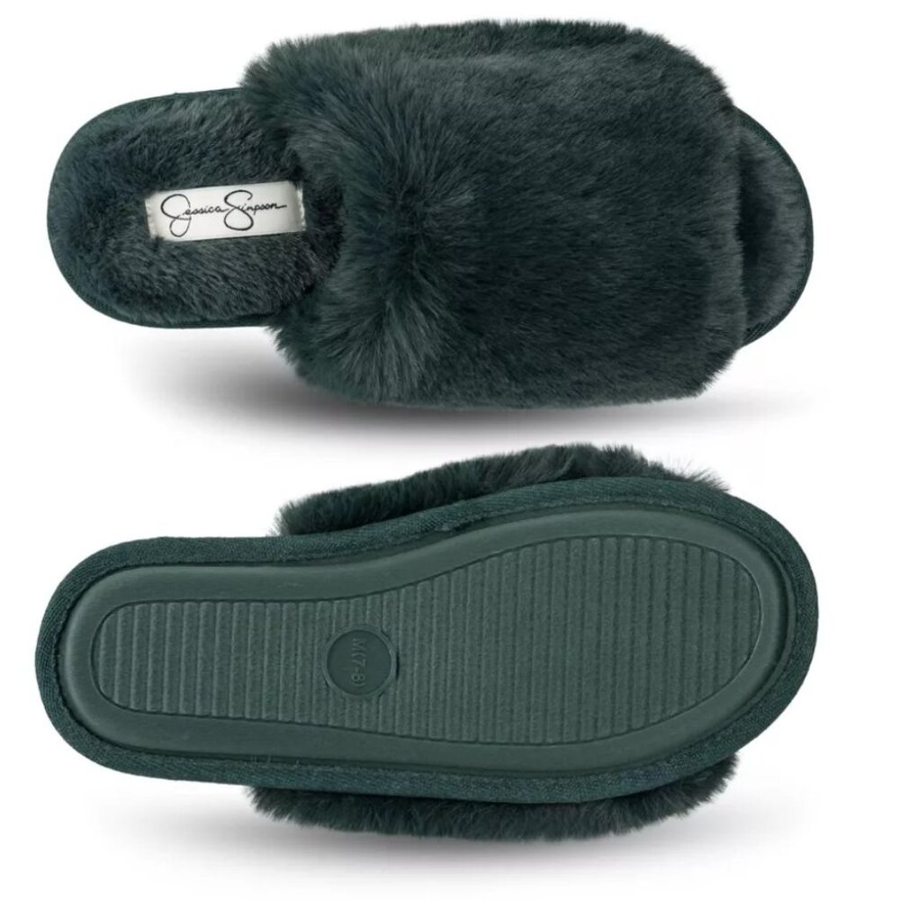 NWT Jessica Simpson Women's Fuzzy Open Toe Slide Slipper Size S(6-7)